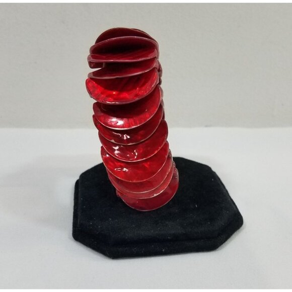 Womens Sea Shell Stretch Bracelet Red Wide Half Moon Shape One Sizse Vintage - Picture 1 of 8